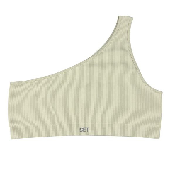 SET Active Sculptflex One Shoulder Brap Top Size Medium Oat Milk - Picture 2 of 5